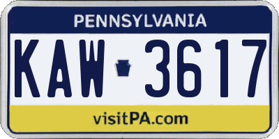 PA license plate KAW3617