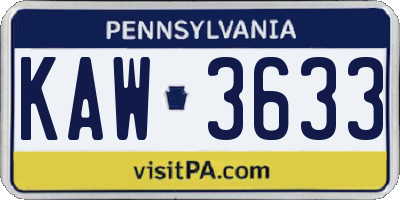 PA license plate KAW3633