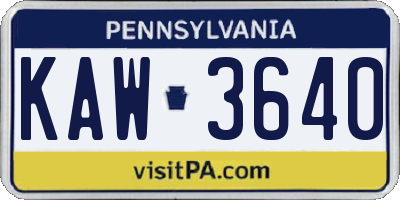 PA license plate KAW3640
