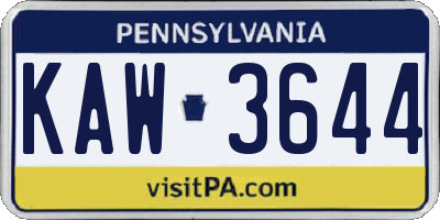 PA license plate KAW3644