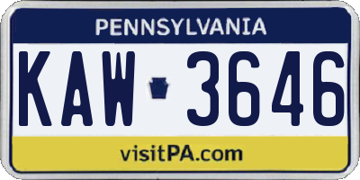 PA license plate KAW3646