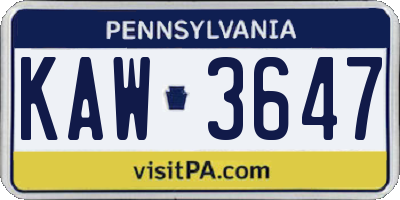 PA license plate KAW3647