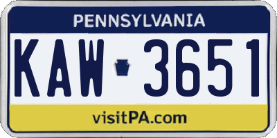 PA license plate KAW3651
