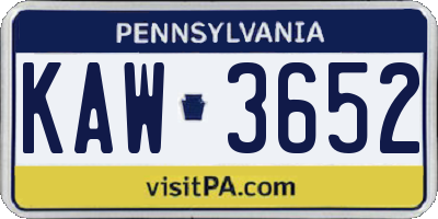 PA license plate KAW3652