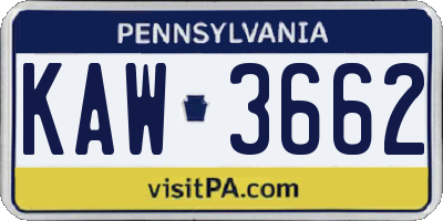 PA license plate KAW3662