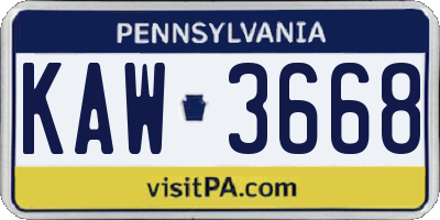 PA license plate KAW3668