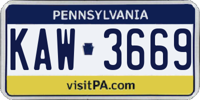 PA license plate KAW3669