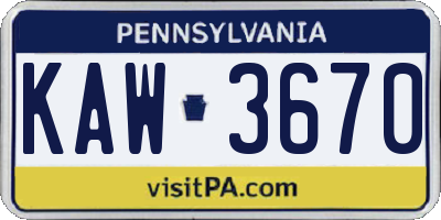 PA license plate KAW3670