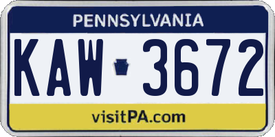 PA license plate KAW3672