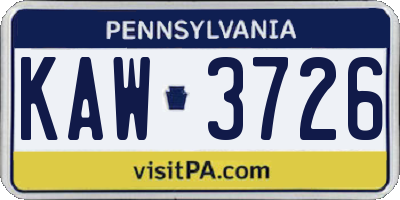 PA license plate KAW3726