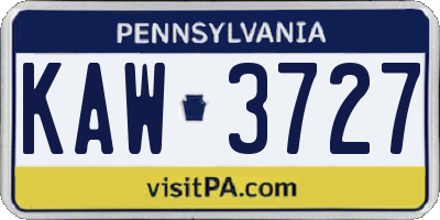PA license plate KAW3727
