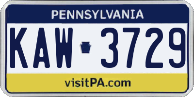 PA license plate KAW3729