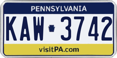 PA license plate KAW3742