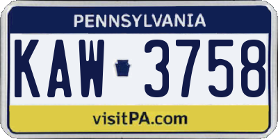 PA license plate KAW3758