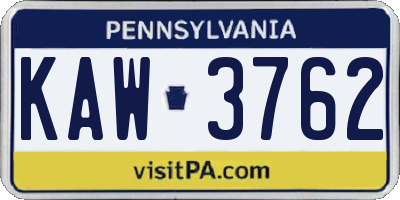 PA license plate KAW3762