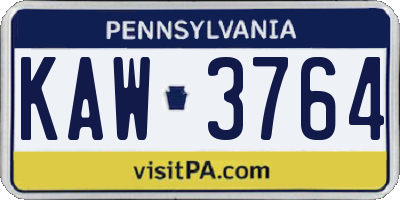 PA license plate KAW3764