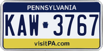 PA license plate KAW3767