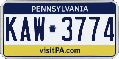 PA license plate KAW3774