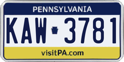 PA license plate KAW3781