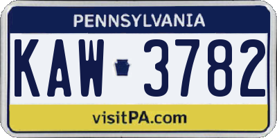 PA license plate KAW3782