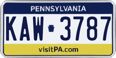PA license plate KAW3787