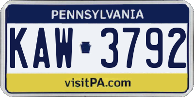PA license plate KAW3792