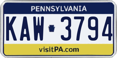 PA license plate KAW3794