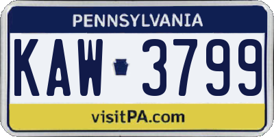 PA license plate KAW3799