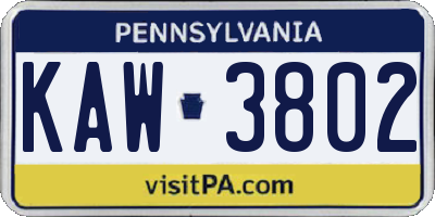 PA license plate KAW3802