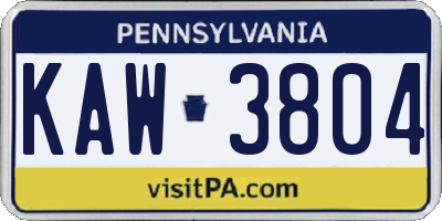 PA license plate KAW3804