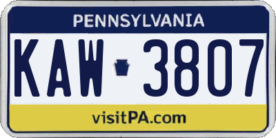 PA license plate KAW3807