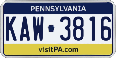 PA license plate KAW3816