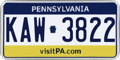 PA license plate KAW3822