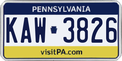 PA license plate KAW3826