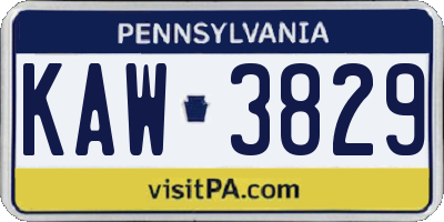 PA license plate KAW3829