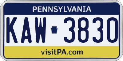 PA license plate KAW3830