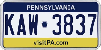PA license plate KAW3837