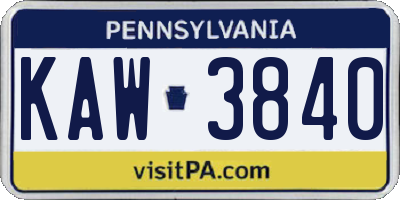 PA license plate KAW3840