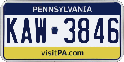 PA license plate KAW3846