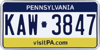 PA license plate KAW3847