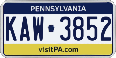 PA license plate KAW3852