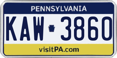 PA license plate KAW3860