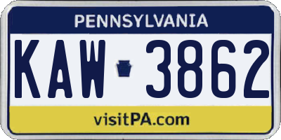 PA license plate KAW3862