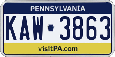 PA license plate KAW3863