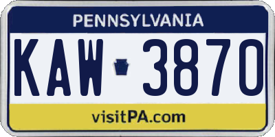 PA license plate KAW3870