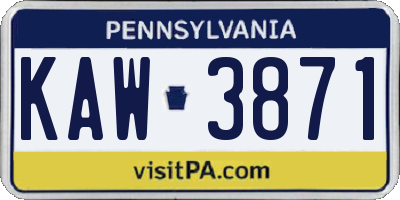 PA license plate KAW3871
