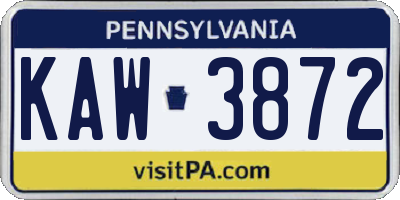 PA license plate KAW3872