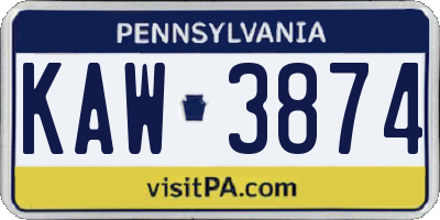 PA license plate KAW3874