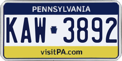 PA license plate KAW3892