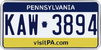 PA license plate KAW3894